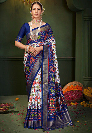 Patola Printed Art Silk Saree in Off White