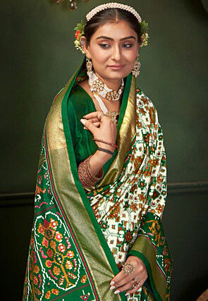 Patola Printed Art Silk Saree in Off White