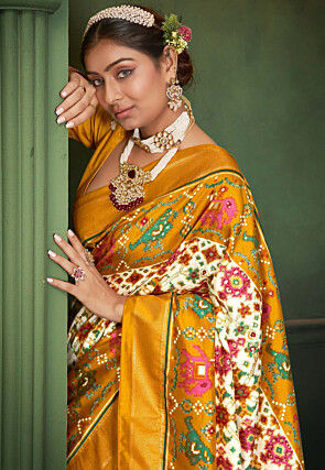 Patola Printed Art Silk Saree in Off White