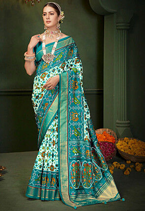 Patola Printed Art Silk Saree in Off White
