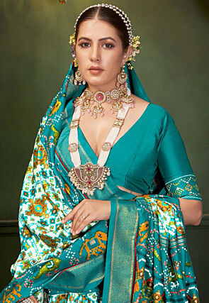 Patola Printed Art Silk Saree in Off White