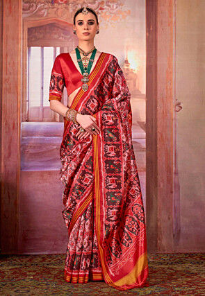 Patola Printed Art Silk Saree in Peach
