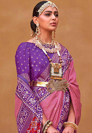 Patola Printed Art Silk Saree in Pink
