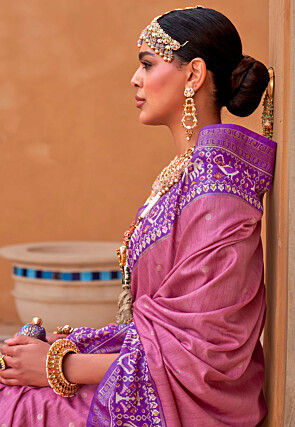 Patola Printed Art Silk Saree in Pink