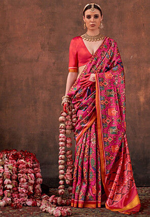 Patola Printed Art Silk Saree in Pink