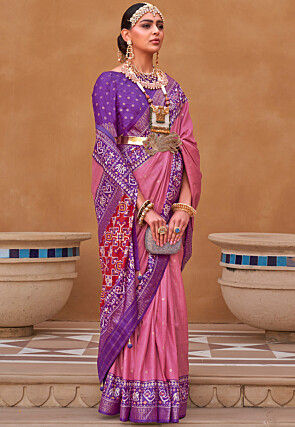 Patola Printed Art Silk Saree in Pink