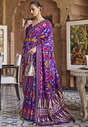 Patola Printed Art Silk Saree in Purple