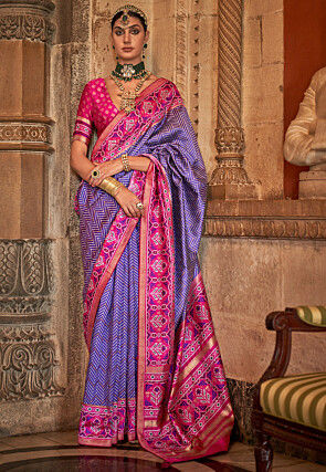 Patola Printed Art Silk Saree in Purple