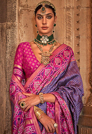 Patola Printed Art Silk Saree in Purple