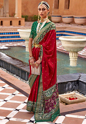 Patola Printed Art Silk Saree in Red