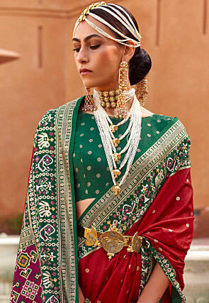 Patola Printed Art Silk Saree in Red