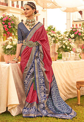Patola Printed Art Silk Saree in Red