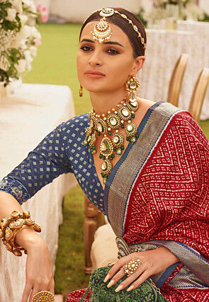 Patola Printed Art Silk Saree in Red