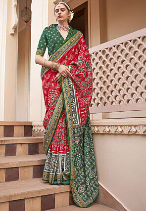 Patola Printed Art Silk Saree in Red