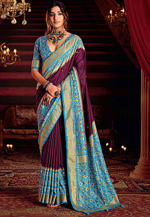 Patola Printed Art Silk Saree in Wine