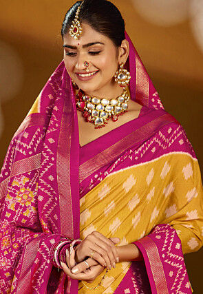 Patola Printed Art Silk Saree in Yellow