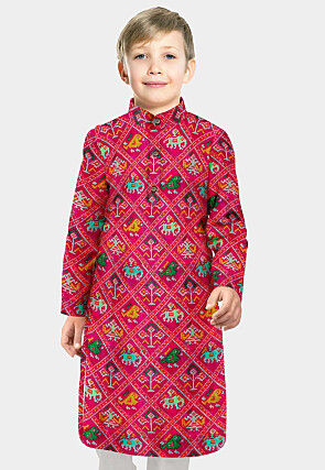 Patola Printed Art Silk Straight Kurta in Fuchsia