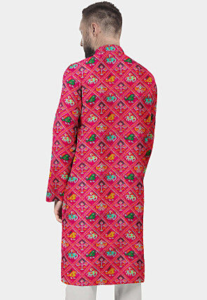 Patola Printed Art Silk Straight Kurta in Fuchsia