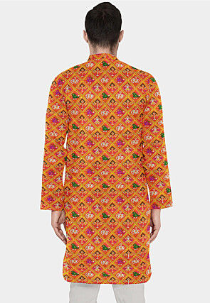Patola Printed Kota Silk Straight Kurta in Orange