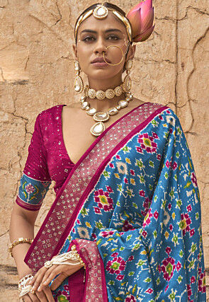 Patola Printed Art Viscose Silk Saree in Blue