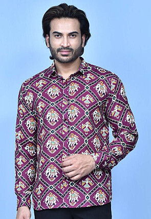 Patola Printed Cotton Shirt in Purple