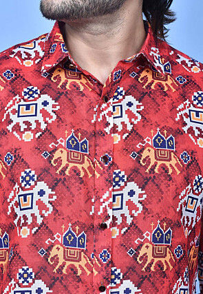 Patola Printed Cotton Shirt in Red