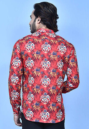 Patola Printed Cotton Shirt in Red