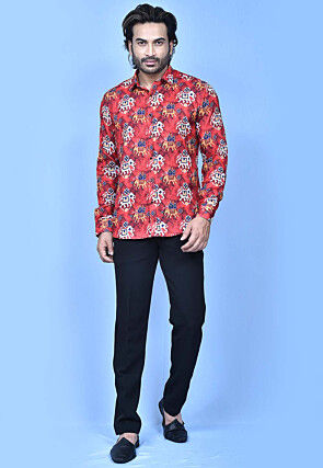 Patola Printed Cotton Shirt in Red