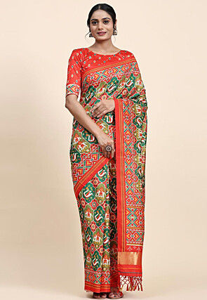 Patola Printed Cotton Silk Saree in Multicolor