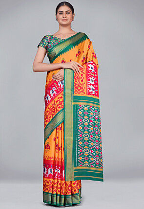 Patola Printed Crepe Saree in Light Orange