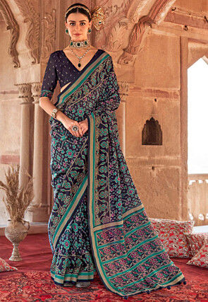 Patola Printed Georgette Saree in Black