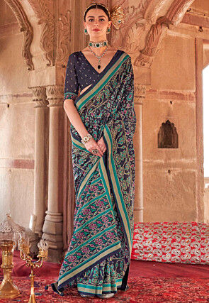 Patola Printed Georgette Saree in Black