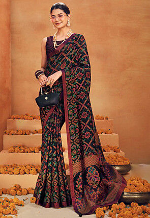 Patola Printed Georgette Saree in Black
