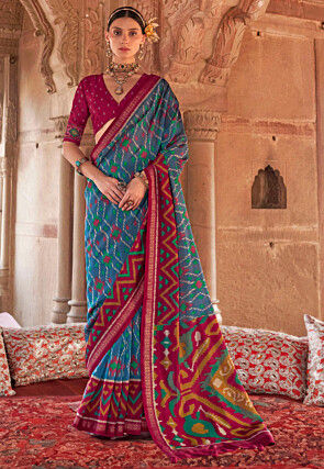 Patola Printed Georgette Saree in Blue