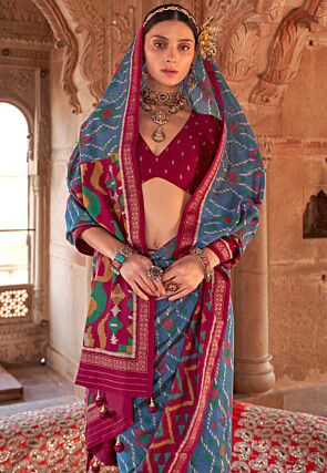 Patola Printed Georgette Saree in Blue