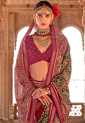 Patola Printed Georgette Saree in Green