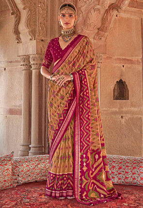 Patola Printed Georgette Saree in Mustard