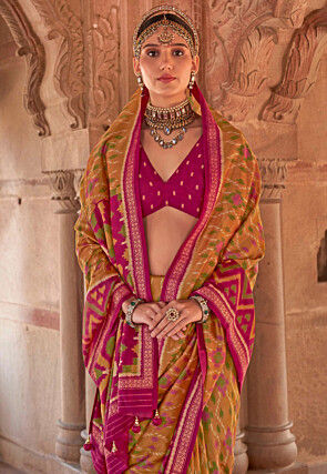 Patola Printed Georgette Saree in Mustard