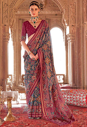 Patola Printed Georgette Saree in Navy Blue