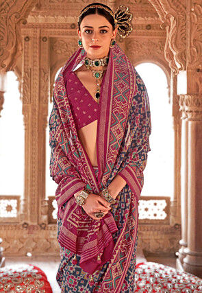 Patola Printed Georgette Saree in Navy Blue