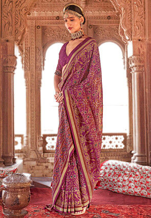 Patola Printed Georgette Saree in Pink