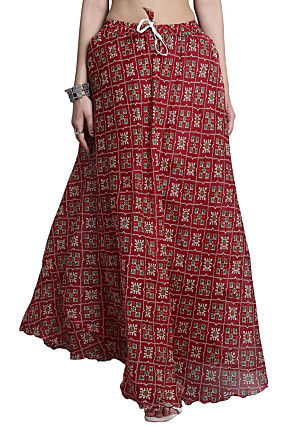 Solid Color Taffeta Silk Box Pleated Skirt in Maroon