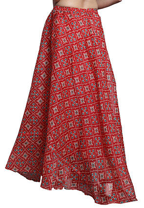 Patola Printed Kota Doria Skirt in Red