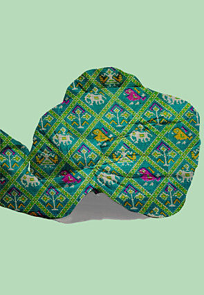 Patola Printed Kota Silk Kids Turban in Sea Green