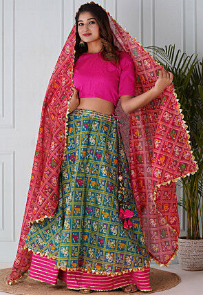 Patola Printed Kota Silk Lehenga in Teal Blue