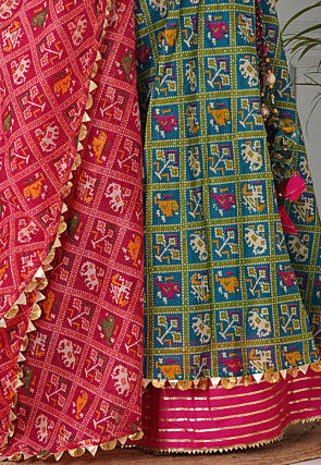 Patola Printed Kota Silk Lehenga in Teal Blue