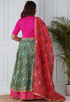 Patola Printed Kota Silk Lehenga in Teal Blue