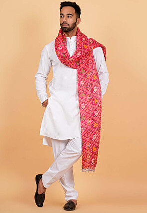 Patola Printed Kota Silk Men Dupatta in Fuchsia