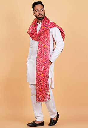 Patola Printed Kota Silk Men Dupatta in Fuchsia