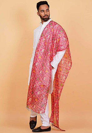 Patola Printed Kota Silk Men Dupatta in Fuchsia